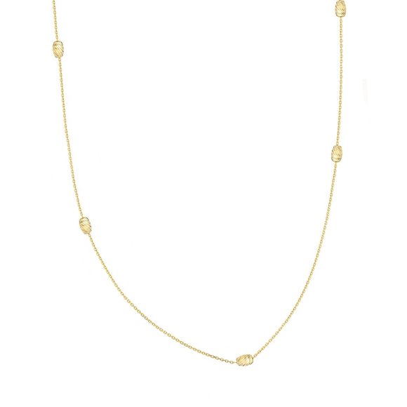 14K Solid Gold 3MM Moon Cut Bead Station Necklace